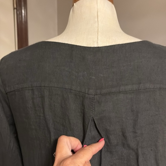 Carla Conti 100% linen mini dress 3/4 sleeve embroidered beaded front ITALY sz S - Picture 7 of 13